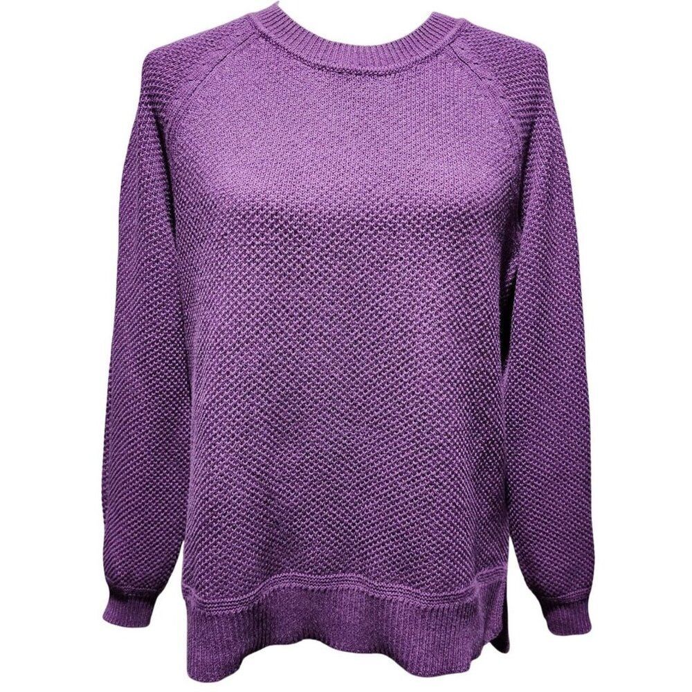 Time And Tru Womens Winter Warm Purple Knit Sweater Crewneck Cotton Blend Size M